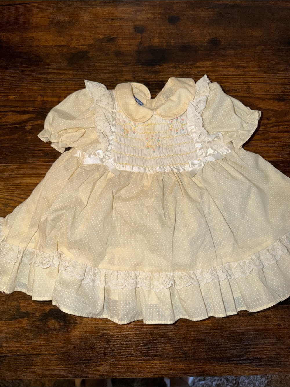 Vintage Polly Flinders Baby Dress 9M Deadstock Smocked Lace